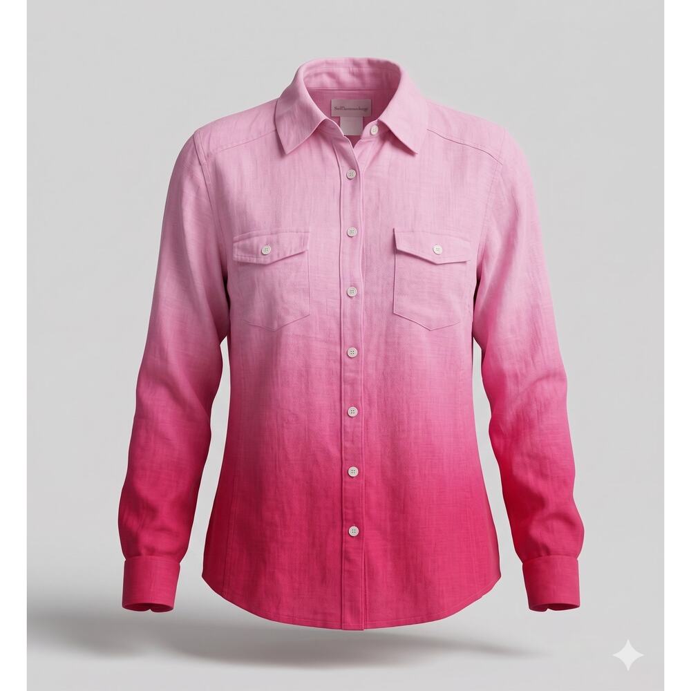 Soft Surroundings Women's XS Linen Ombre Button Down Shirt Coastal Resortwear